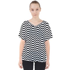 Wave Pattern Wavy Water Seamless V-neck Dolman Drape Top