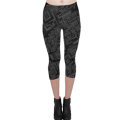 Black Rectangle Wallpaper Grey Capri Leggings  by Nexatart