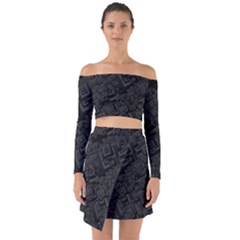 Black Rectangle Wallpaper Grey Off Shoulder Top With Skirt Set