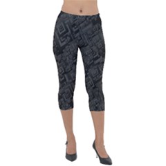 Black Rectangle Wallpaper Grey Lightweight Velour Capri Leggings 