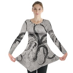 Vintage Octopus  Long Sleeve Tunic  by Valentinaart