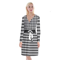 Square Diagonal Pattern Seamless Long Sleeve Velvet Front Wrap Dress