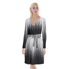 Feather Graphic Design Background Long Sleeve Velvet Front Wrap Dress