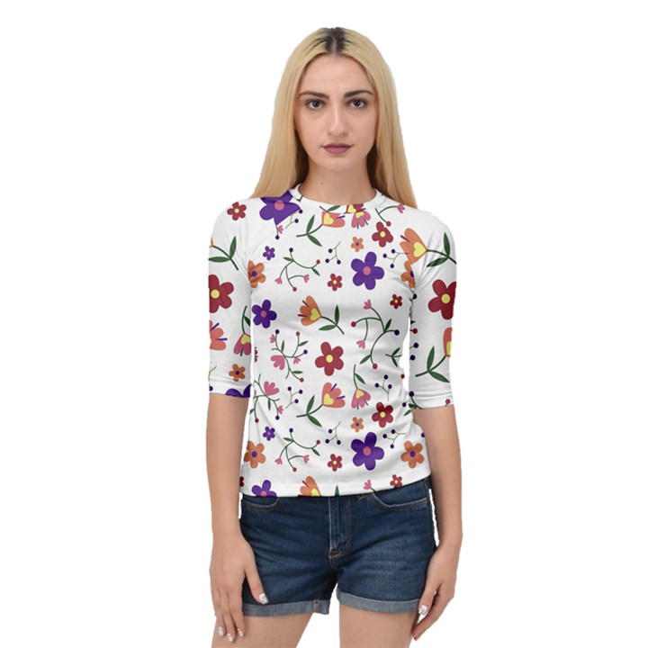 Flowers Pattern Texture Nature Quarter Sleeve Raglan Tee