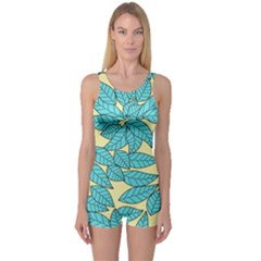 Leaves Dried Leaves Stamping One Piece Boyleg Swimsuit