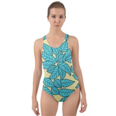 Leaves Dried Leaves Stamping Cut-Out Back One Piece Swimsuit