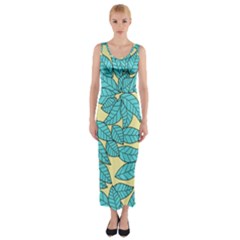 Leaves Dried Leaves Stamping Fitted Maxi Dress