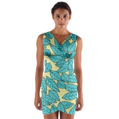 Leaves Dried Leaves Stamping Wrap Front Bodycon Dress