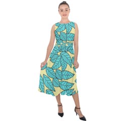 Leaves Dried Leaves Stamping Midi Tie-Back Chiffon Dress