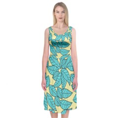 Leaves Dried Leaves Stamping Midi Sleeveless Dress