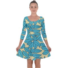 Leaves Dried Leaves Stamping Quarter Sleeve Skater Dress