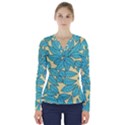 Leaves Dried Leaves Stamping V-Neck Long Sleeve Top View1