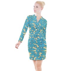 Leaves Dried Leaves Stamping Button Long Sleeve Dress