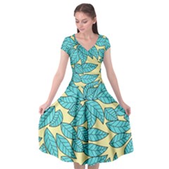 Leaves Dried Leaves Stamping Cap Sleeve Wrap Front Dress