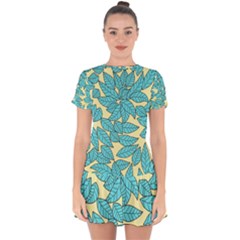 Leaves Dried Leaves Stamping Drop Hem Mini Chiffon Dress