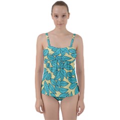 Leaves Dried Leaves Stamping Twist Front Tankini Set