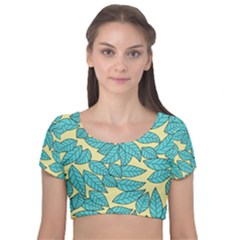 Leaves Dried Leaves Stamping Velvet Short Sleeve Crop Top 