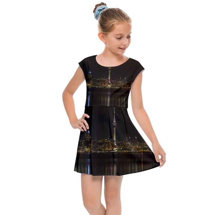 City River Water Cityscape Skyline Kids Cap Sleeve Dress