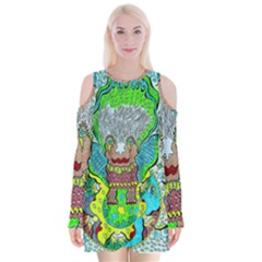 Cosmic Planet Angel Velvet Long Sleeve Shoulder Cutout Dress by chellerayartisans
