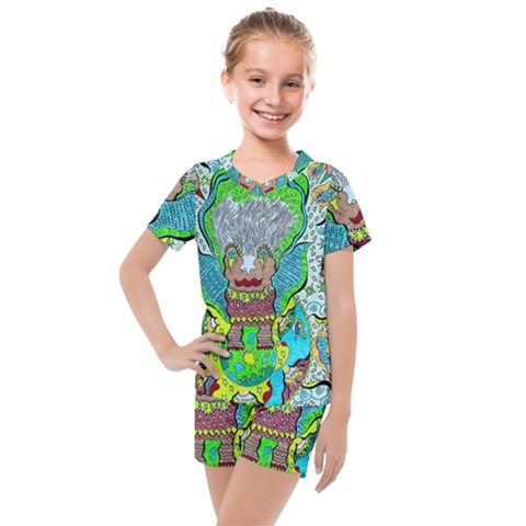 Cosmic Planet Angel Kids  Mesh Tee And Shorts Set by chellerayartisans