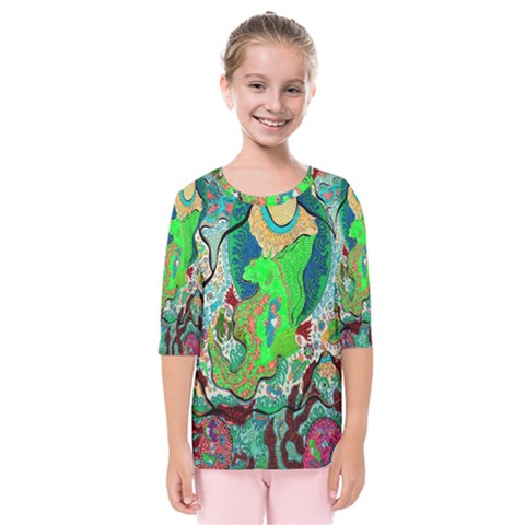 Volcanic Seahorse Kids  Quarter Sleeve Raglan Tee by chellerayartisans