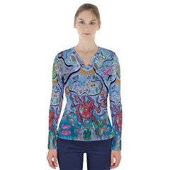 Volcano Submarine V-neck Long Sleeve Top by chellerayartisans