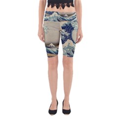 The Classic Japanese Great Wave Off Kanagawa By Hokusai Yoga Cropped Leggings by PodArtist