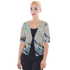 The Classic Japanese Great Wave Off Kanagawa By Hokusai Cropped Button Cardigan by PodArtist