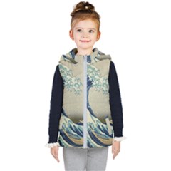 The Classic Japanese Great Wave Off Kanagawa By Hokusai Kid s Hooded Puffer Vest by PodArtist