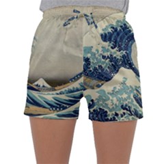 The Classic Japanese Great Wave Off Kanagawa By Hokusai Sleepwear Shorts by PodArtist