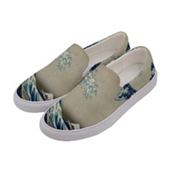 The Classic Japanese Great Wave Off Kanagawa By Hokusai Women s Canvas Slip Ons by PodArtist