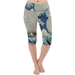 The Classic Japanese Great Wave Off Kanagawa By Hokusai Lightweight Velour Cropped Yoga Leggings by PodArtist