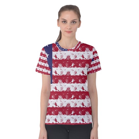 Usa Flag Halloween Holiday Nightmare Stripes Women s Cotton Tee by PodArtist