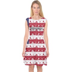 Usa Flag Halloween Holiday Nightmare Stripes Capsleeve Midi Dress by PodArtist