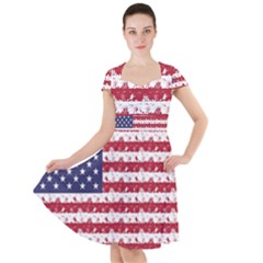 Usa Flag Halloween Holiday Nightmare Stripes Cap Sleeve Midi Dress by PodArtist