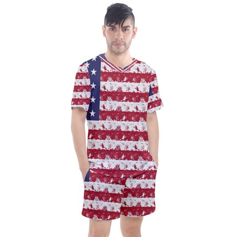 Usa Flag Halloween Holiday Nightmare Stripes Men s Mesh Tee And Shorts Set by PodArtist