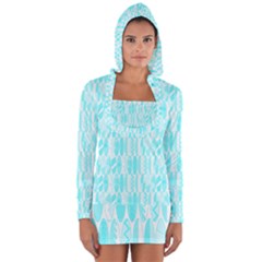 Aqua Blue Colored Waikiki Surfboards  Long Sleeve Hooded T-shirt by PodArtist