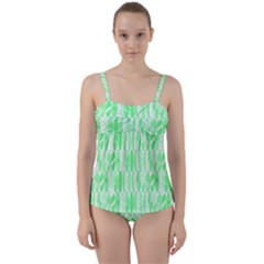 Bright Lime Green Colored Waikiki Surfboards  Twist Front Tankini Set by PodArtist