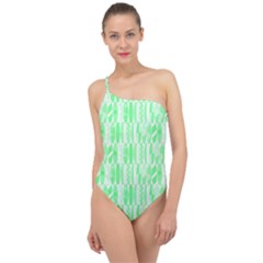 Bright Lime Green Colored Waikiki Surfboards  Classic One Shoulder Swimsuit by PodArtist