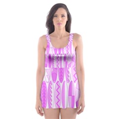 Bright Pink Colored Waikiki Surfboards  Skater Dress Swimsuit by PodArtist