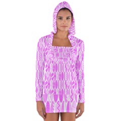 Bright Pink Colored Waikiki Surfboards  Long Sleeve Hooded T-shirt by PodArtist