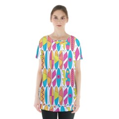 Mini Rainbow Colored Waikiki Surfboards  Skirt Hem Sports Top by PodArtist