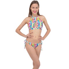 Mini Rainbow Colored Waikiki Surfboards  Cross Front Halter Bikini Set by PodArtist