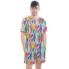 Mini Rainbow Colored Waikiki Surfboards  Men s Mesh Tee And Shorts Set