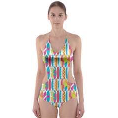 Rainbow Colored Waikiki Surfboards  Cut-out One Piece Swimsuit by PodArtist