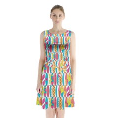 Rainbow Colored Waikiki Surfboards  Sleeveless Waist Tie Chiffon Dress by PodArtist