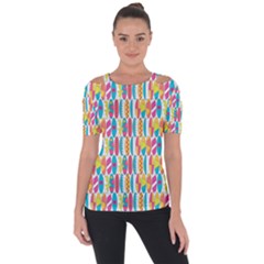 Rainbow Colored Waikiki Surfboards  Shoulder Cut Out Short Sleeve Top by PodArtist