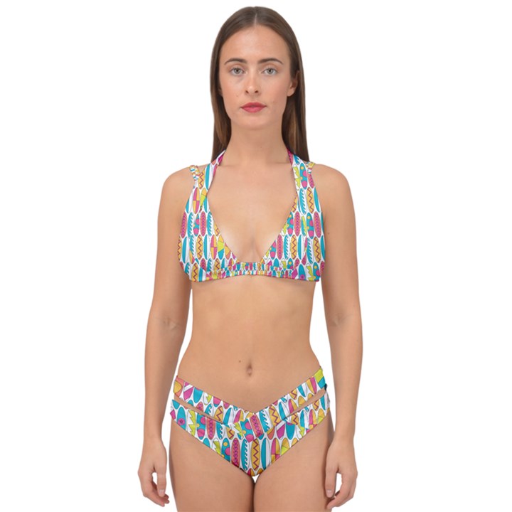 Rainbow Colored Waikiki Surfboards  Double Strap Halter Bikini Set