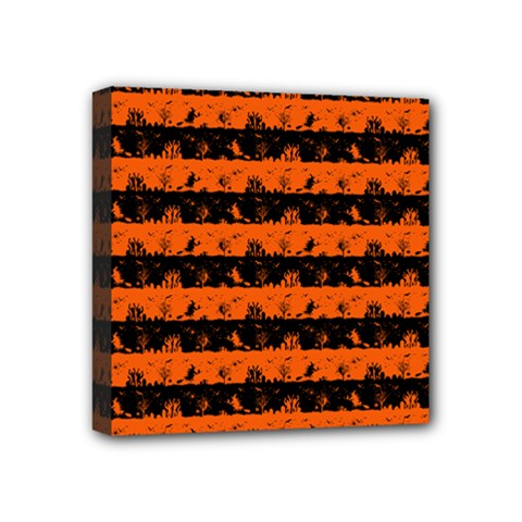 Orange And Black Spooky Halloween Nightmare Stripes Mini Canvas 4  X 4  (stretched) by PodArtist