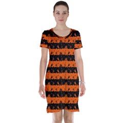 Orange And Black Spooky Halloween Nightmare Stripes Short Sleeve Nightdress by PodArtist